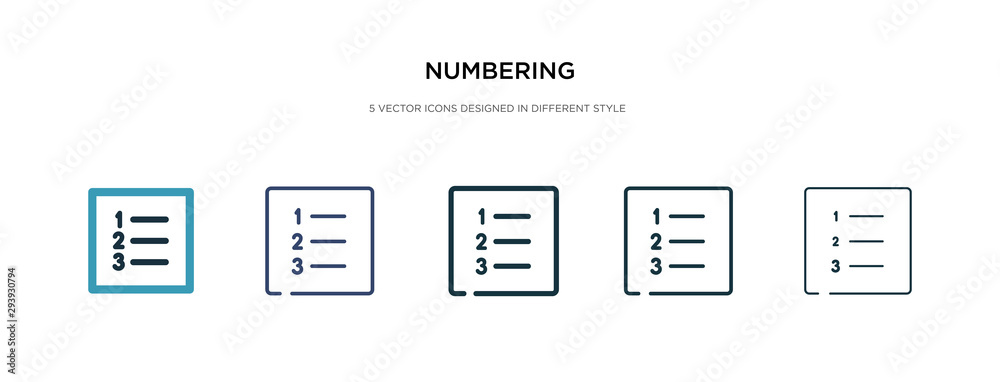 numbering icon in different style vector illustration. two colored and black numbering vector icons designed in filled, outline, line and stroke style can be used for web, mobile, ui numbering icon in different style vector illustration. two colored and black numbering vector icons designed in filled, outline, line and stroke style can be used for web, mobile, ui