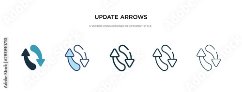update arrows icon in different style vector illustration. two colored and black update arrows vector icons designed in filled, outline, line and stroke style can be used for web, mobile, ui