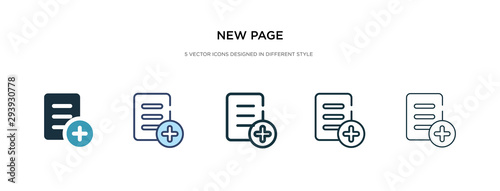 new page icon in different style vector illustration. two colored and black new page vector icons designed in filled, outline, line and stroke style can be used for web, mobile, ui