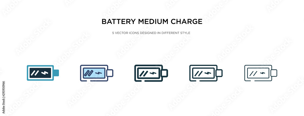 battery medium charge icon in different style vector illustration. two colored and black battery medium charge vector icons designed in filled, outline, line and stroke style can be used for web, battery medium charge icon in different style vector illustration. two colored and black battery medium charge vector icons designed in filled, outline, line and stroke style can be used for web,