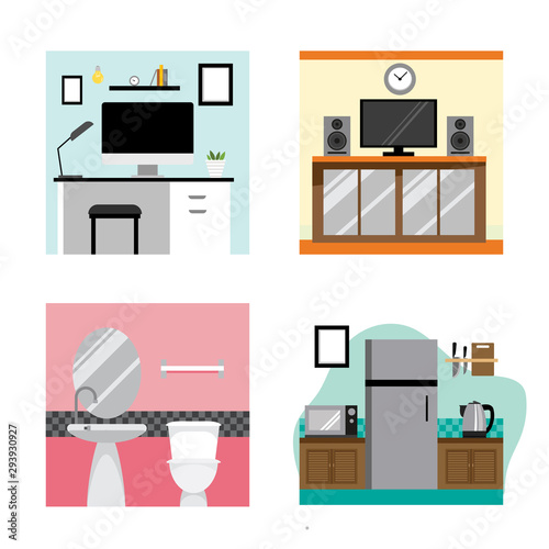 Set of vector electronics icons, furniture icons vector design
