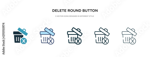 delete round button icon in different style vector illustration. two colored and black delete round button vector icons designed in filled, outline, line and stroke style can be used for web,