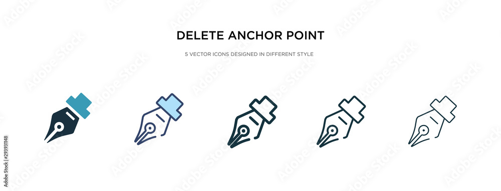 delete anchor point icon in different style vector illustration. two ...