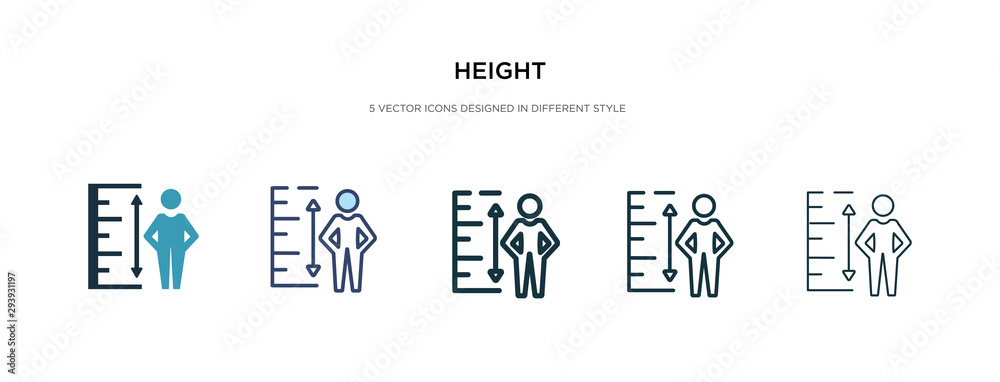 height icon in different style vector illustration. two colored and black height vector icons designed in filled, outline, line and stroke style can be used for web, mobile, ui height icon in different style vector illustration. two colored and black height vector icons designed in filled, outline, line and stroke style can be used for web, mobile, ui