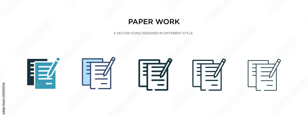 paper work icon in different style vector illustration. two colored and black paper work vector icons designed in filled, outline, line and stroke style can be used for web, mobile, ui paper work icon in different style vector illustration. two colored and black paper work vector icons designed in filled, outline, line and stroke style can be used for web, mobile, ui