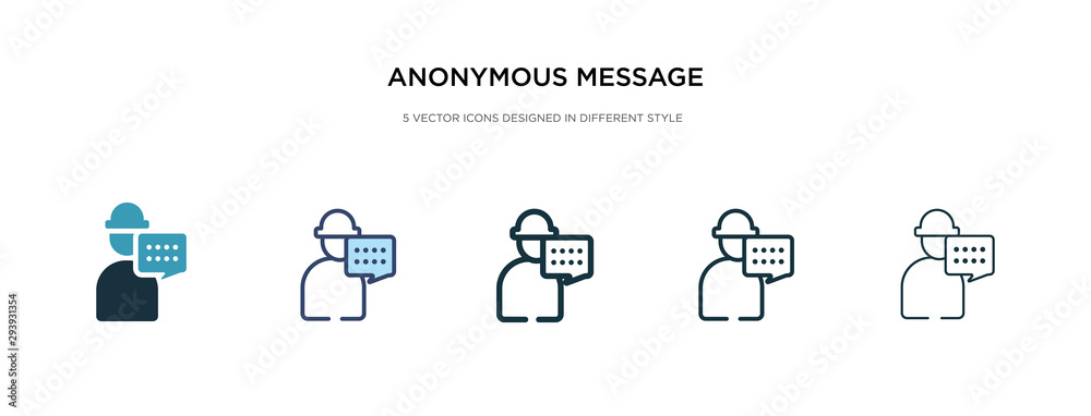 anonymous message icon in different style vector illustration. two colored and black anonymous message vector icons designed in filled, outline, line and stroke style can be used for web, mobile, ui anonymous message icon in different style vector illustration. two colored and black anonymous message vector icons designed in filled, outline, line and stroke style can be used for web, mobile, ui