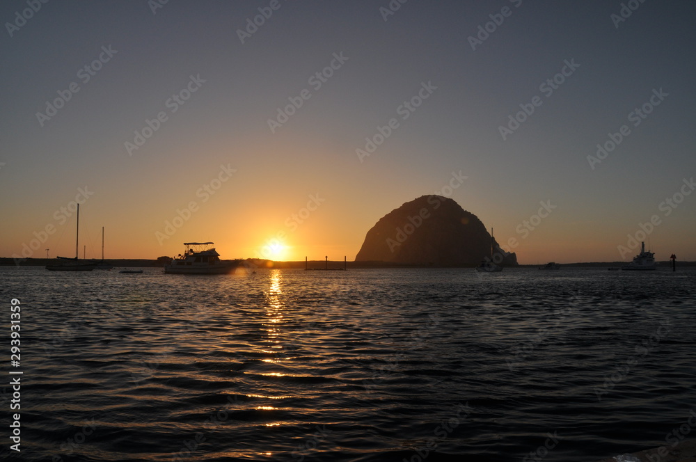 Sunset Morro Bay Rock Central California 