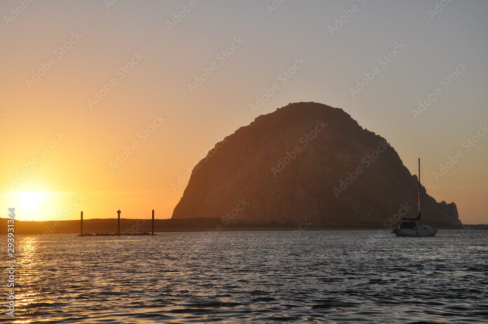Sunset Morro Bay Rock Central California 