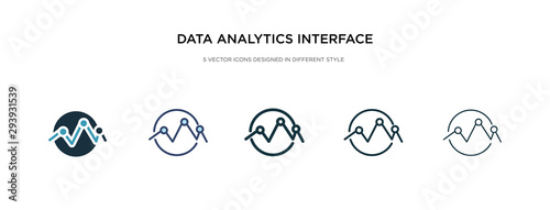 data analytics interface of connected circles icon in different style vector illustration. two colored and black data analytics interface of connected circles vector icons designed in filled,