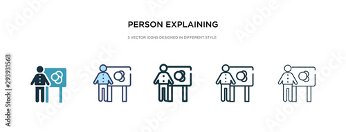person explaining data icon in different style vector illustration. two colored and black person explaining data vector icons designed in filled, outline, line and stroke style can be used for web,