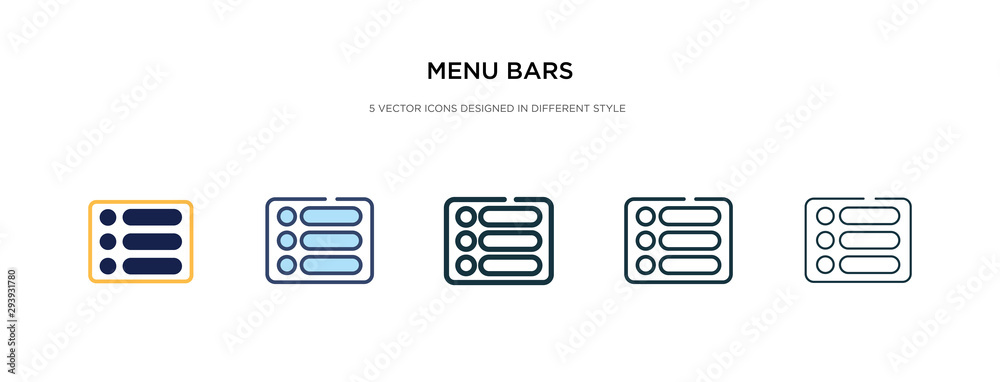 menu bars icon in different style vector illustration. two colored and black menu bars vector icons designed in filled, outline, line and stroke style can be used for web, mobile, ui menu bars icon in different style vector illustration. two colored and black menu bars vector icons designed in filled, outline, line and stroke style can be used for web, mobile, ui