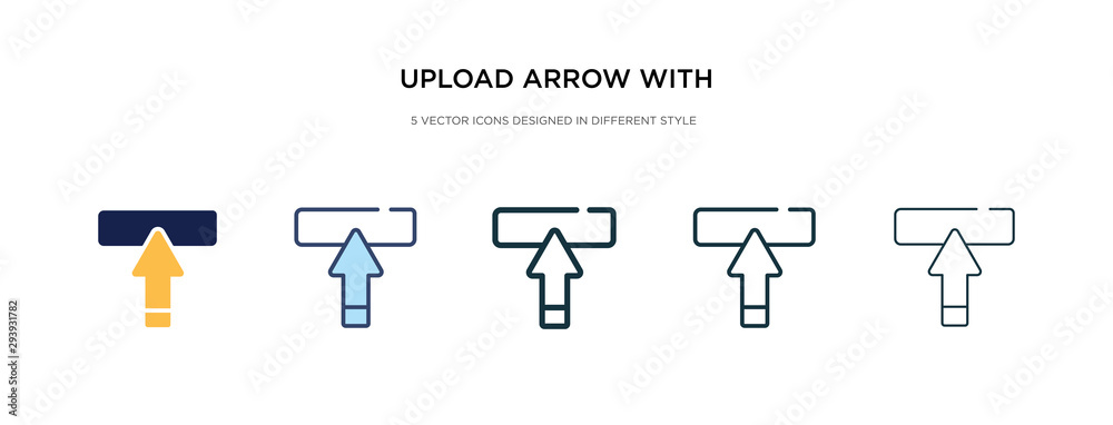 Fotografie upload arrow with bar icon in different style vector illustration