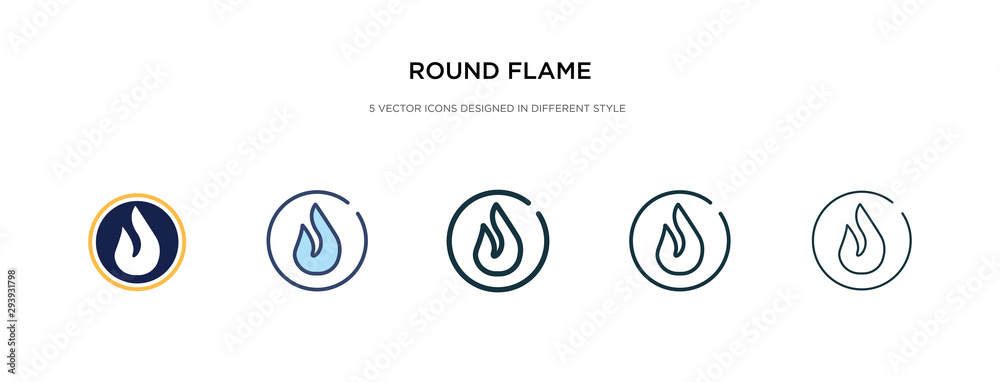 round flame icon in different style vector illustration. two colored and black round flame vector icons designed in filled, outline, line and stroke style can be used for web, mobile, ui round flame icon in different style vector illustration. two colored and black round flame vector icons designed in filled, outline, line and stroke style can be used for web, mobile, ui