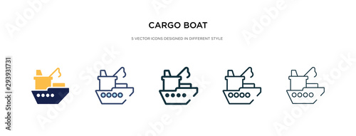 cargo boat icon in different style vector illustration. two colored and black cargo boat vector icons designed in filled, outline, line and stroke style can be used for web, mobile, ui