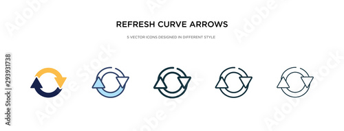 refresh curve arrows icon in different style vector illustration. two colored and black refresh curve arrows vector icons designed in filled, outline, line and stroke style can be used for web,