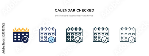 calendar checked icon in different style vector illustration. two colored and black calendar checked vector icons designed in filled, outline, line and stroke style can be used for web, mobile, ui