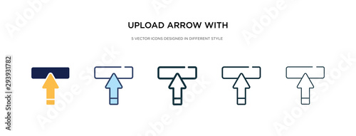 upload arrow with bar icon in different style vector illustration. two colored and black upload arrow with bar vector icons designed in filled, outline, line and stroke style can be used for web,
