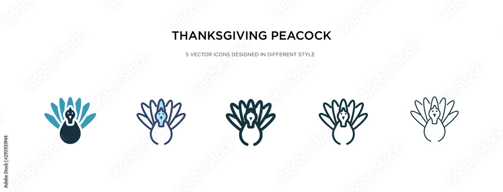 thanksgiving peacock icon in different style vector illustration. two colored and black thanksgiving peacock vector icons designed in filled, outline, line and stroke style can be used for web,