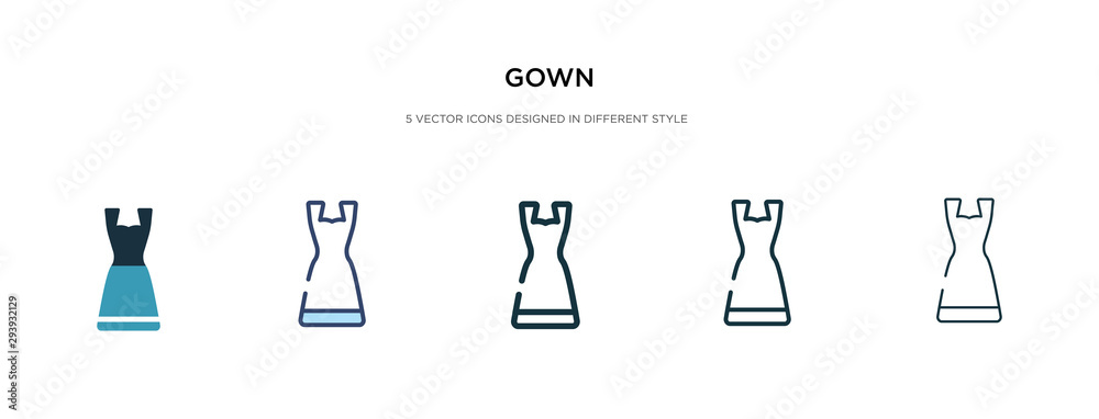 gown icon in different style vector illustration. two colored and black gown vector icons designed in filled, outline, line and stroke style can be used for web, mobile, ui gown icon in different style vector illustration. two colored and black gown vector icons designed in filled, outline, line and stroke style can be used for web, mobile, ui