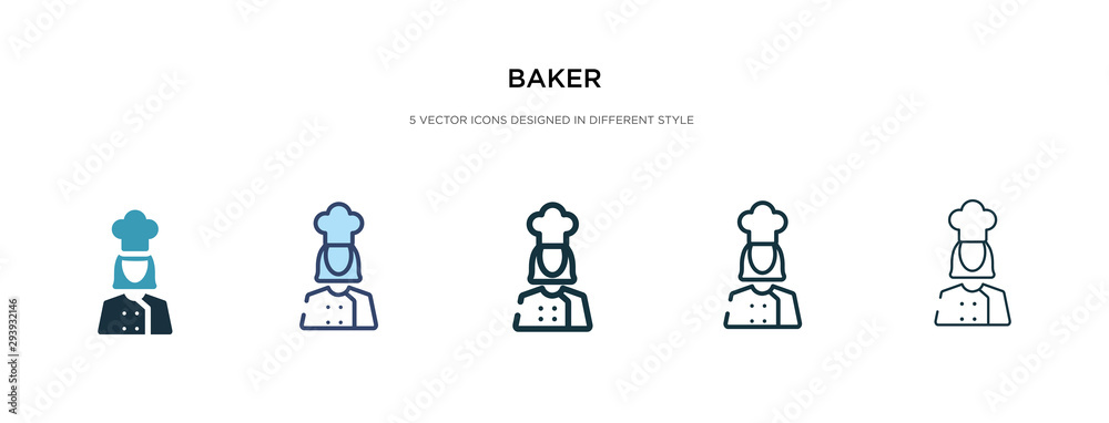 baker icon in different style vector illustration. two colored and black baker vector icons designed in filled, outline, line and stroke style can be used for web, mobile, ui baker icon in different style vector illustration. two colored and black baker vector icons designed in filled, outline, line and stroke style can be used for web, mobile, ui