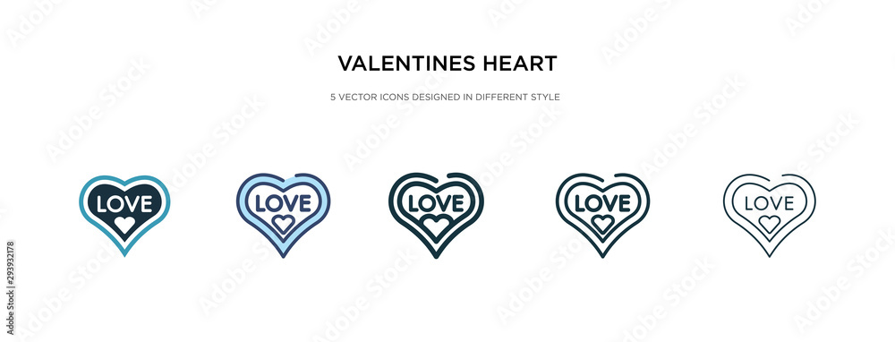 Fotografie valentines heart icon in different style vector illustration