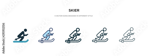 skier icon in different style vector illustration. two colored and black skier vector icons designed in filled, outline, line and stroke style can be used for web, mobile, ui © zaurrahimov