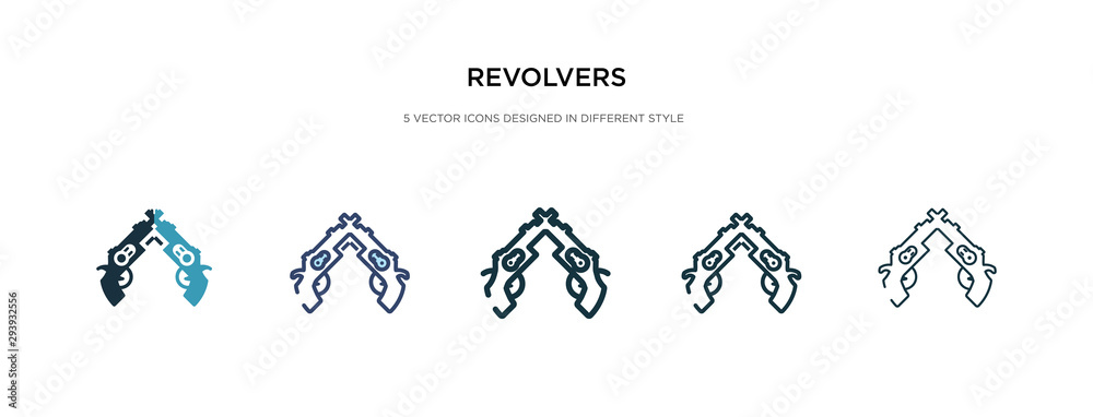 Naklejka premium revolvers icon in different style vector illustration. two colored and black revolvers vector icons designed in filled, outline, line and stroke style can be used for web, mobile, ui