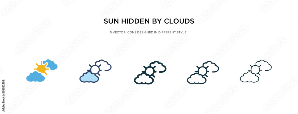 sun hidden by clouds icon in different style vector illustration. two colored and black sun hidden by clouds vector icons designed in filled, outline, line and stroke style can be used for web,