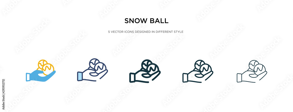 snow ball icon in different style vector illustration. two colored and black snow ball vector icons designed in filled, outline, line and stroke style can be used for web, mobile, ui snow ball icon in different style vector illustration. two colored and black snow ball vector icons designed in filled, outline, line and stroke style can be used for web, mobile, ui