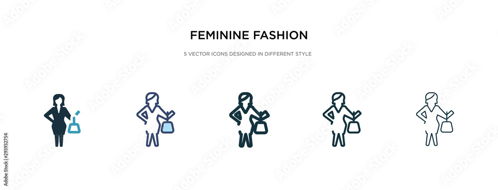 feminine fashion icon in different style vector illustration. two colored and black feminine fashion vector icons designed in filled, outline, line and stroke style can be used for web, mobile, ui
