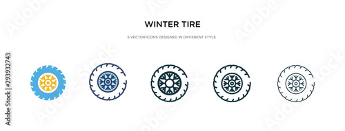 winter tire icon in different style vector illustration. two colored and black winter tire vector icons designed in filled, outline, line and stroke style can be used for web, mobile, ui