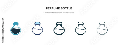 perfume bottle icon in different style vector illustration. two colored and black perfume bottle vector icons designed in filled  outline  line and stroke style can be used for web  mobile  ui
