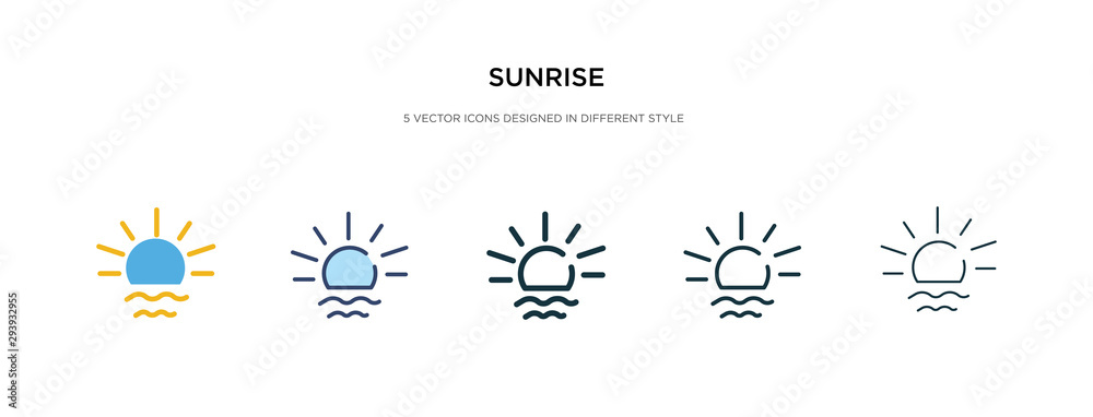 sunrise icon in different style vector illustration. two colored and black sunrise vector icons designed in filled, outline, line and stroke style can be used for web, mobile, ui