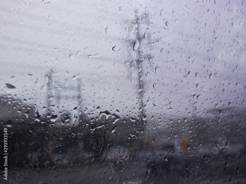 Rainwater on the car mirror