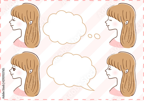 女性　横顔　吹き出しセット	