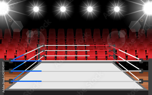 Boxing ring and red seat in the hall