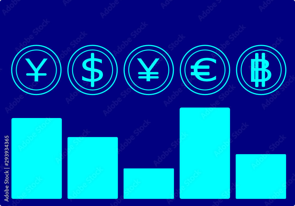blue bar graph with coin on top dark blue background blue bar graph with coin on top dark blue background