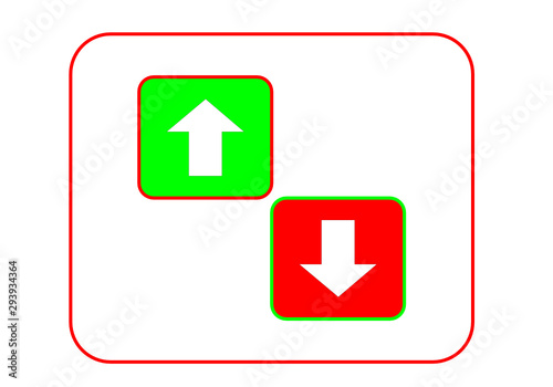 white up and dow arrows on red and green square isolate on white background