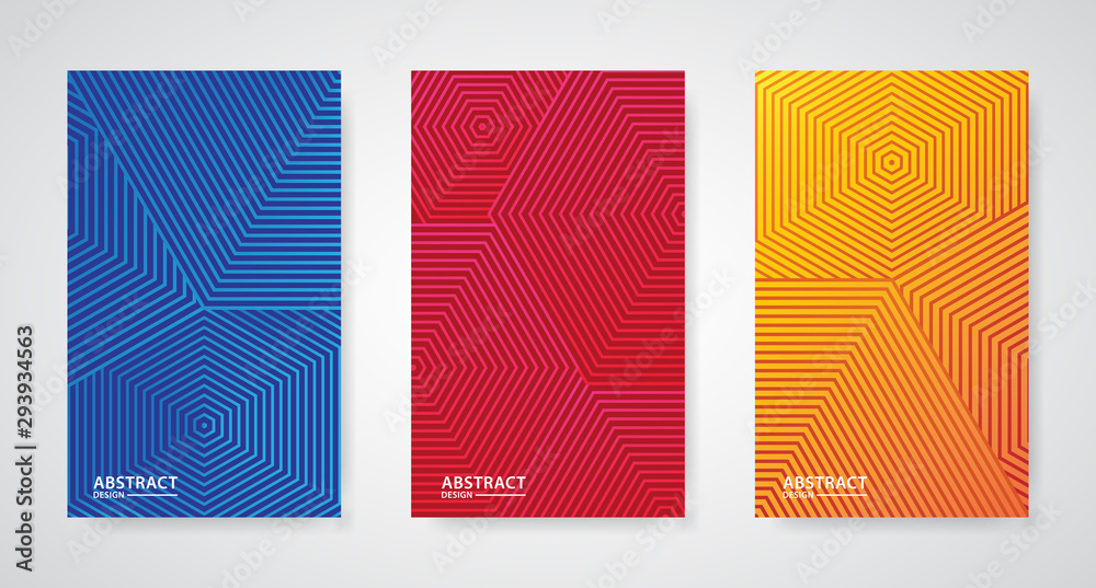 collection of minimal cover templates with abstract hexagon lines, vector illustration