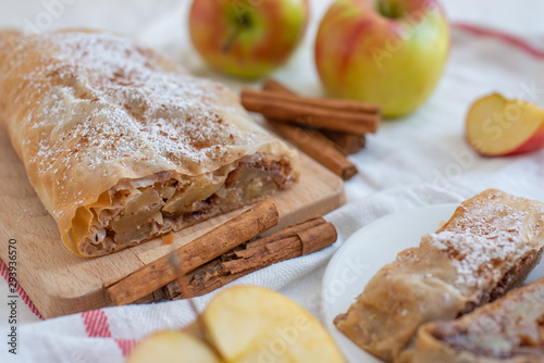 Apple strudel with apples, cinnamon photo