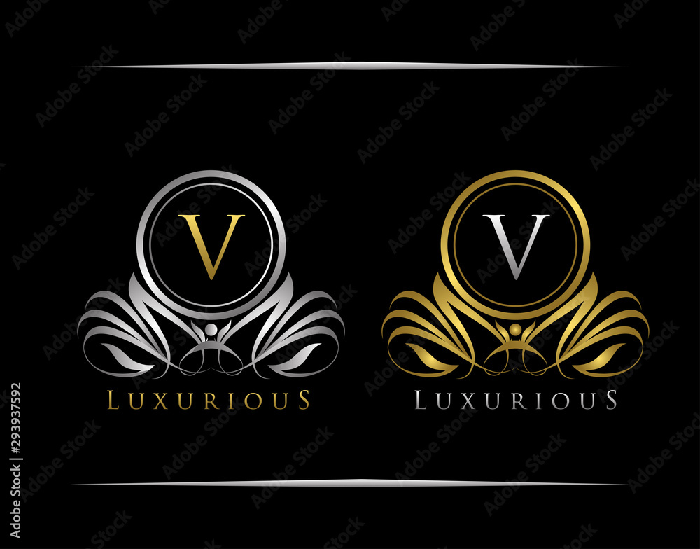 Golden Logo with V Letter in Royal Badge Vector Logo Template Used for ...