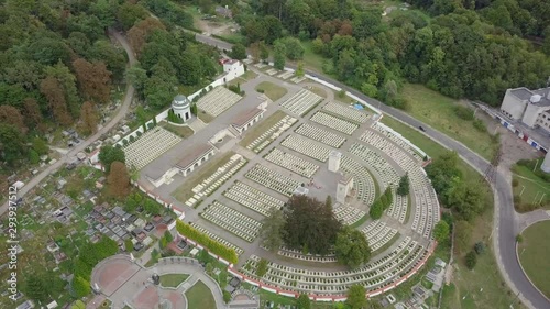 Flying over the Lychakiv Cemetery. officially State History and Culture Museum Preserve Lychakiv Cemetery -Polish Orlat Cemetery