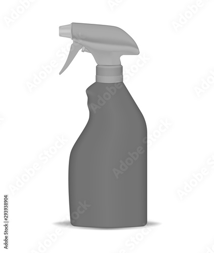 Plastic mist spray bottle isolated on white background, vector mockup. Water spraying container, mock-up. Trigger pump sprayer with screw cap, template
