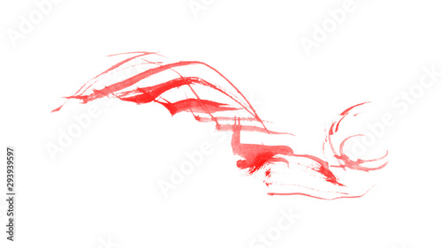 Abstract red ink lines isolated on white backdrop