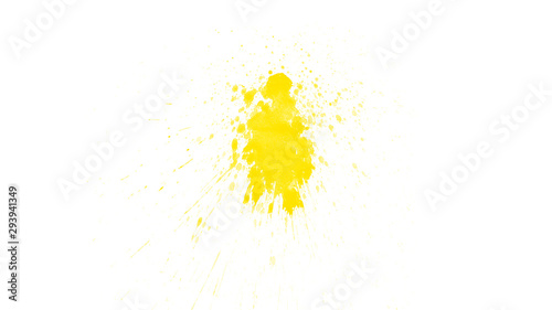 Yellow paint splash isolated on white background. Abstract yellow brush