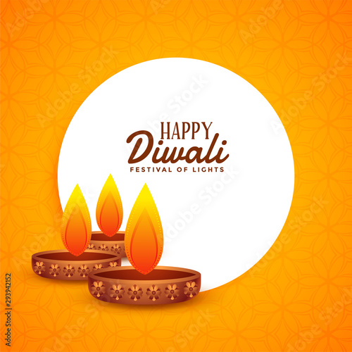 yellow diwali background with three diya lamps