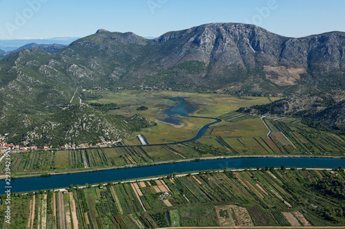 Schilderij op canvas Aerial view of plantations onthe Neretva River delta, Croatia