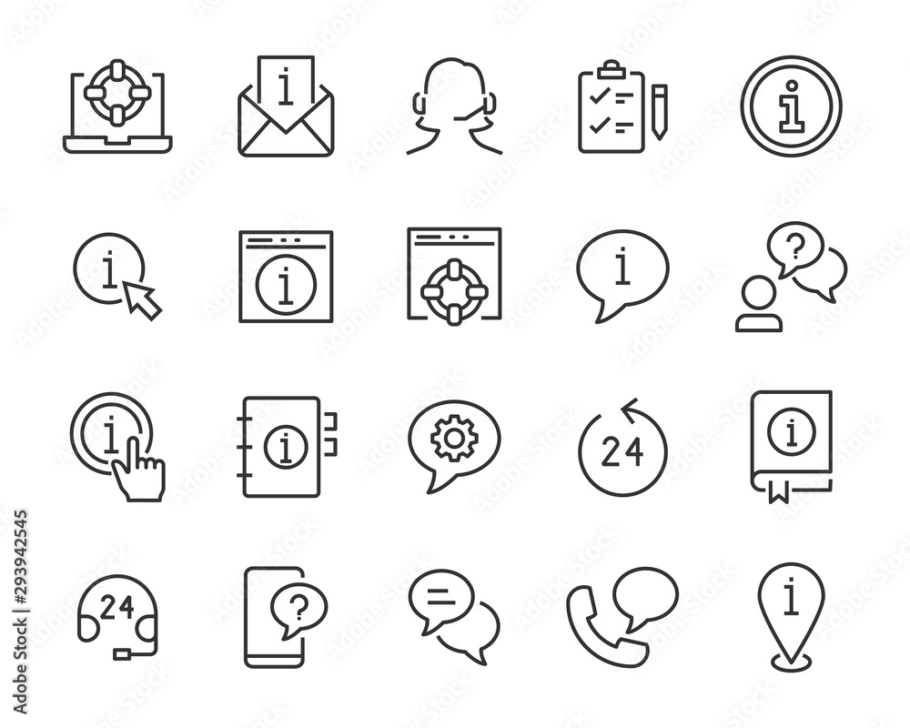 set of support icons, help, communication, info, customer service set of support icons, help, communication, info, customer service