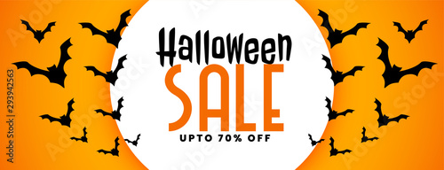 halloween festival sale banner with flying bats