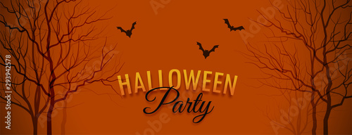 halloween party banner with tree and bats